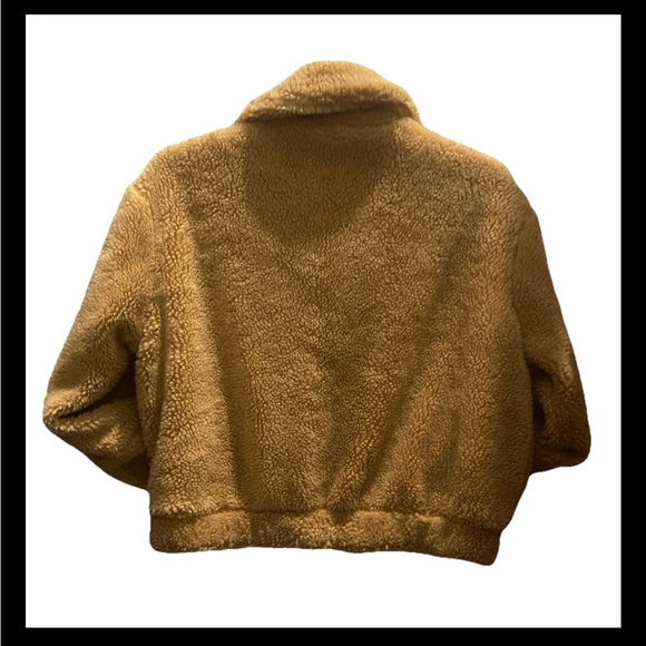Urban Outfitters Cropped Teddy Jacket Fleece Deep Pile Sherpa Brown Siz M NWT - Picture 4 of 7